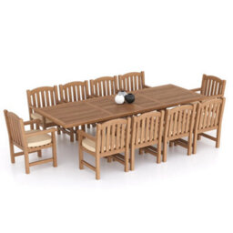 Eterna Cologne Teak Garden Outdoor Dining Table & 10 Seat Chair Set - With Green Cushions - thumbnail 6