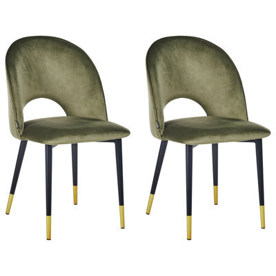 Beliani Set Of 2 Dining Chairs Magalia Velvet Olive Green - image 1