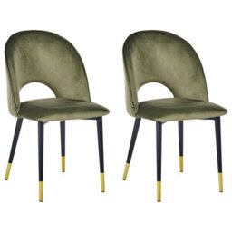 Beliani Set Of 2 Dining Chairs Magalia Velvet Olive Green