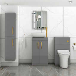 Royal Bathrooms 500mm Floor Standing Vanity Unit 2 Door Indigo Grey Gloss & Countertop Basin - Elva With Brushed Brass Handle - thumbnail 2