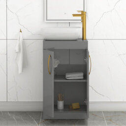 Royal Bathrooms 500mm Floor Standing Vanity Unit 2 Door Indigo Grey Gloss & Countertop Basin - Elva With Brushed Brass Handle - thumbnail 3