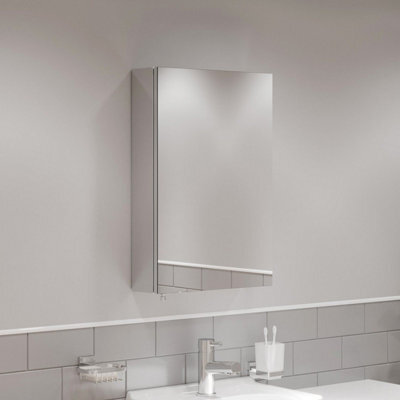 Aveli Single Door Bathroom Mirror Cabinet Cupboard Stainless Steel Wall Mounted 400mm - image 1