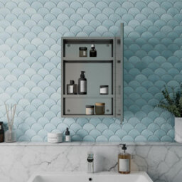 Aveli Single Door Bathroom Mirror Cabinet Cupboard Stainless Steel Wall Mounted 400mm - thumbnail 3