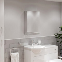 Aveli Single Door Bathroom Mirror Cabinet Cupboard Stainless Steel Wall Mounted 400mm - thumbnail 4