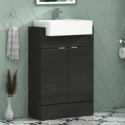Royal Bathrooms Elena 600mm Floor Standing Bathroom Vanity Unit Sink Charcoal Oak 2 Door With Semi Recessed Basin - thumbnail 3