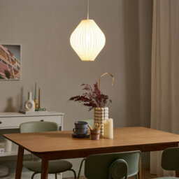 Wyld And Coco Ribbed Fabric Pendant Lamp White - Diffused Soft Light For Living And Dining (W30 X D30 X H92Cm) - thumbnail 2