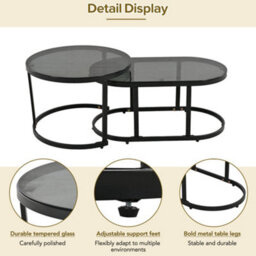 Fenchilin 5 Seater Garden Set Sofa 2 Chairs With Glass Nesting Tables Patio Lounge Set Grey - thumbnail 5