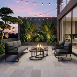 Fenchilin 5 Seater Garden Set Sofa 2 Chairs With Glass Nesting Tables Patio Lounge Set Grey