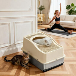 London Boutique 60X40X40Cm Stainless Steel Cat Litter Tray, High Sided Cat Litter Box, Anti Leak Pet Toilet, White - thumbnail 5