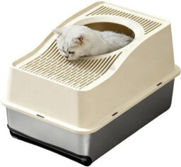 London Boutique 60X40X40Cm Stainless Steel Cat Litter Tray, High Sided Cat Litter Box, Anti Leak Pet Toilet, White - thumbnail 6