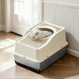 London Boutique 60X40X40Cm Stainless Steel Cat Litter Tray, High Sided Cat Litter Box, Anti Leak Pet Toilet, White