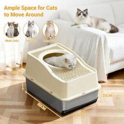 London Boutique 60X40X40Cm Stainless Steel Cat Litter Tray, High Sided Cat Litter Box, Anti Leak Pet Toilet, White - thumbnail 2