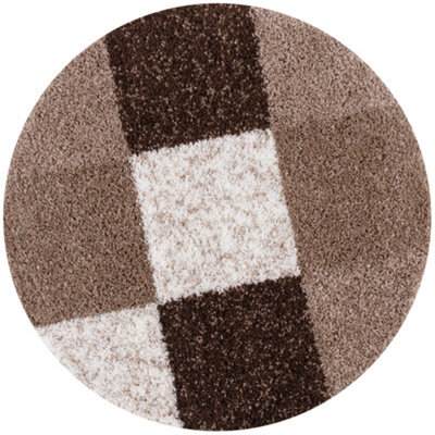 The Rugs Brown And Ivory Soft Checkerboard Design Fluffy Shaggy Rugs And Runners High Pile Living Room Kitchen Hallway 381 - image 1