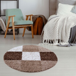 The Rugs Brown And Ivory Soft Checkerboard Design Fluffy Shaggy Rugs And Runners High Pile Living Room Kitchen Hallway 381 - thumbnail 2