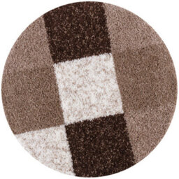The Rugs Brown And Ivory Soft Checkerboard Design Fluffy Shaggy Rugs And Runners High Pile Living Room Kitchen Hallway 381 - thumbnail 1
