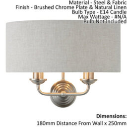 Wall Light - Brushed Chrome Plate & Natural Linen - 2 X 40W E14 - Dimmable - thumbnail 2