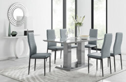 Furniturebox Imperia Grey High Gloss 6 Seater Dining Table With Structural 2 Plinth Column Legs 6 Grey Faux Leather Black Leg Milan Chairs - thumbnail 1