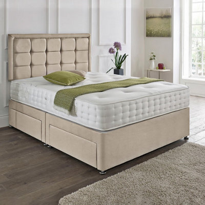 Dining Tables Dallas Matching Headboard Divan Set, 2 Drawer On Same Side With Sprung 1500 Comfort Mattress - Plush Almond - Double - image 1