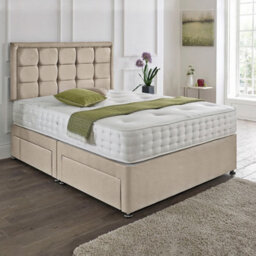 Dining Tables Dallas Matching Headboard Divan Set, 2 Drawer On Same Side With Sprung 1500 Comfort Mattress - Plush Almond - Double - thumbnail 1