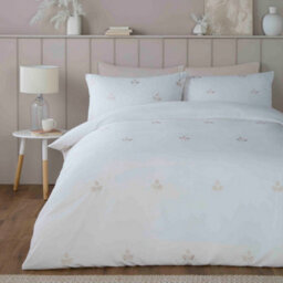 Serene Emily Embroidery Easy Care Embroidered Leaf Natural Duvet Cover Set
