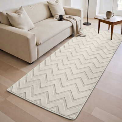 Moonlight Bedding Cream Chevron Rug 80X150Cm, Washable Non-Slip Soft High Low Pile Living Room Carpet - image 1
