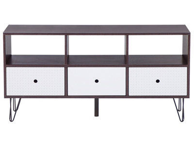 Beliani Modern Tv Stand Dark Brown With White Drawer Fronts, Fits Up To 50-Inch Tvs, 3 Drawers - image 1