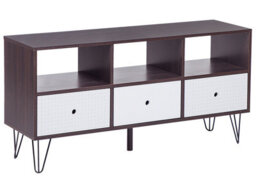 Beliani Modern Tv Stand Dark Brown With White Drawer Fronts, Fits Up To 50-Inch Tvs, 3 Drawers - thumbnail 3