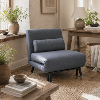 Wyld Haus Raha Linen Dark Grey 3-In-1 Convertible Chair Bed With Adjustable Backrest And Pillow - image 1