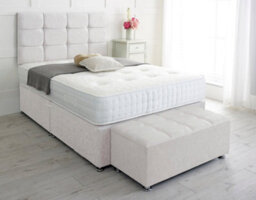 Slumbre Roma Chenille Divan Bed, With Pocket Mattress & Ottoman Storage Box - 4Ft Small Double - Ivory - 0 Drawers