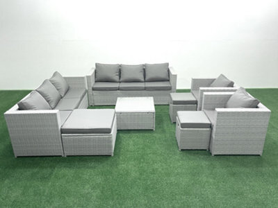 Fimous Outdoor Rattan Sofa Garden Furniture Set 2 Armchairs Square Coffee Table 3 Stools Light Grey - image 1