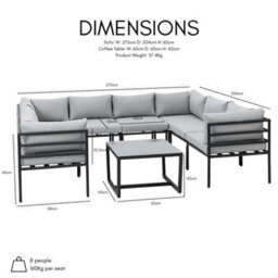 Home Detail Catalon Grey 8 Seater Modular Aluminium Garden Sofa Set - thumbnail 2