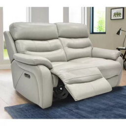 Fletcher Light Grey Leather Power Reclining 2 Seater Sofa With Power Headrests, Pocket Sprung Seats & Usb Charging Ports