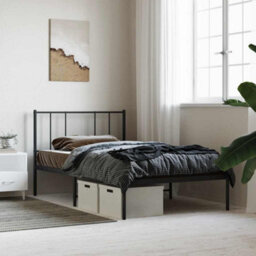 Vidaxl Metal Bed Frame Without Mattress With Headboard Black 90X190Cm - thumbnail 1