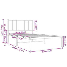 Vidaxl Metal Bed Frame Without Mattress With Headboard Black 90X190Cm - thumbnail 3