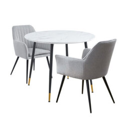 Hallowood Furniture Finley Small Round Dining Table In White Marble Finish With 2 Steel Grey Fabric Armed Chairs - thumbnail 8
