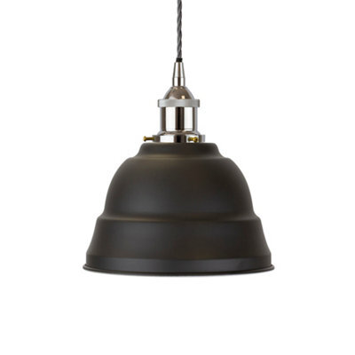 Matt Black Lincoln Painted Dome Pendant Light With Nickel Lamp Holder And Grey Twisted Cable - Se Home - image 1