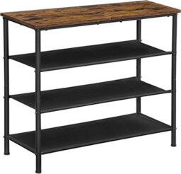 Songmics Shoe Rack 4 Tier, Narrow Shoe Storage Organiser, With 3 Fabric Shelves & Top For Bags, Industrial, Rustic Brown & Black - thumbnail 8