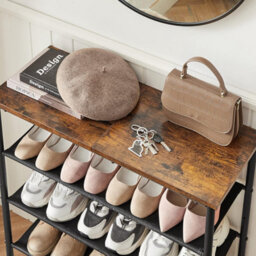 Songmics Shoe Rack 4 Tier, Narrow Shoe Storage Organiser, With 3 Fabric Shelves & Top For Bags, Industrial, Rustic Brown & Black - thumbnail 5