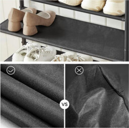 Songmics Shoe Rack 4 Tier, Narrow Shoe Storage Organiser, With 3 Fabric Shelves & Top For Bags, Industrial, Rustic Brown & Black - thumbnail 6
