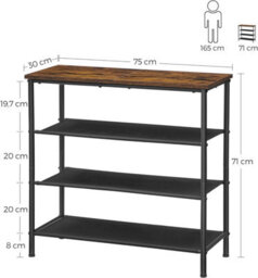 Songmics Shoe Rack 4 Tier, Narrow Shoe Storage Organiser, With 3 Fabric Shelves & Top For Bags, Industrial, Rustic Brown & Black - thumbnail 2