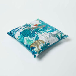 Homescapes Teal Jungle & Parrot Velvet Cushion 46 X 46 Cm - thumbnail 5