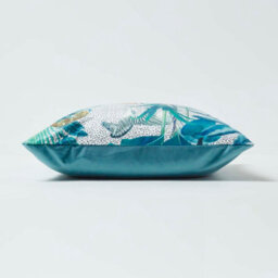 Homescapes Teal Jungle & Parrot Velvet Cushion 46 X 46 Cm - thumbnail 4