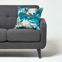 Homescapes Teal Jungle & Parrot Velvet Cushion 46 X 46 Cm - thumbnail 3