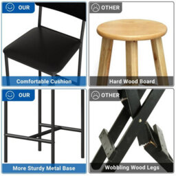 4Pcs Bar Stools,faux Leather Kitchen Counter Chairs Stool Black 4X - thumbnail 3