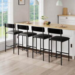 4Pcs Bar Stools,faux Leather Kitchen Counter Chairs Stool Black 4X