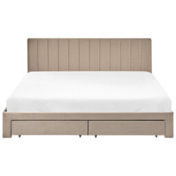 Beliani Bed With Storage Drawers Velvet Lonzac 180 X 200 Cm (Eu Super King) Taupe - thumbnail 7