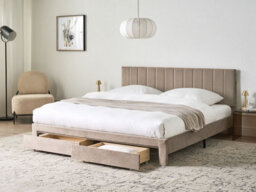 Beliani Bed With Storage Drawers Velvet Lonzac 180 X 200 Cm (Eu Super King) Taupe - thumbnail 2