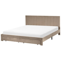 Beliani Bed With Storage Drawers Velvet Lonzac 180 X 200 Cm (Eu Super King) Taupe - thumbnail 5