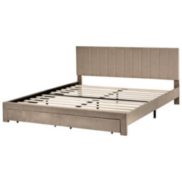Beliani Bed With Storage Drawers Velvet Lonzac 180 X 200 Cm (Eu Super King) Taupe - thumbnail 6