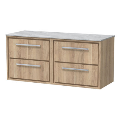 Hudson Reed Lille Wall Hung Four Drawer Contemporary Vanity Unit With Marble Worktop In Bleached Oak, 1210 X 460mm - image 1